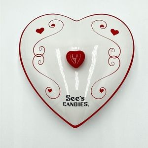 See’s Candies Ceramic Heart Shaped Candy Dish with Lid